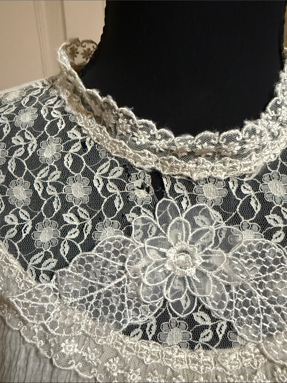 Lace Yoke Textured Blouse in Light Peach - Picture 9 of 9